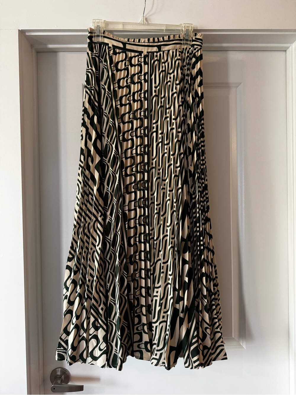 Maeve Green and Cream Geometric Pleated A-Line Skirt